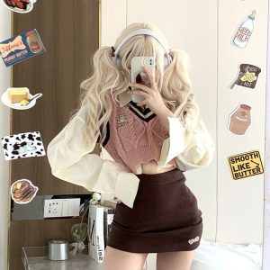 Preppy Korean Sweet Three Piece Kawaii Outfit