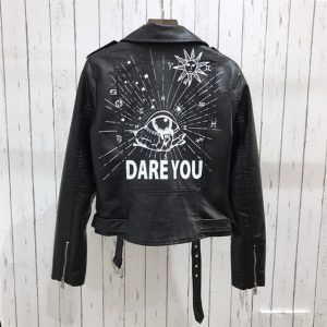 Punk Anarchy Style Letter Printed Leather Motorcycle Jacket