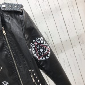 Punk Anarchy Style Letter Printed Leather Motorcycle Jacket