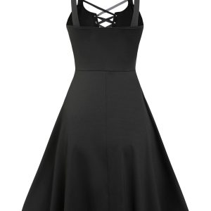 Punk Style Laced Up Ruffle Strap Women's Dress