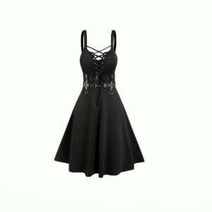 Punk Style Laced Up Ruffle Strap Women's Dress