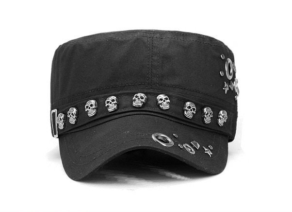 Punk Style Skull Rivet Peaked Flat Hat - Unisex Gothic Black Cap