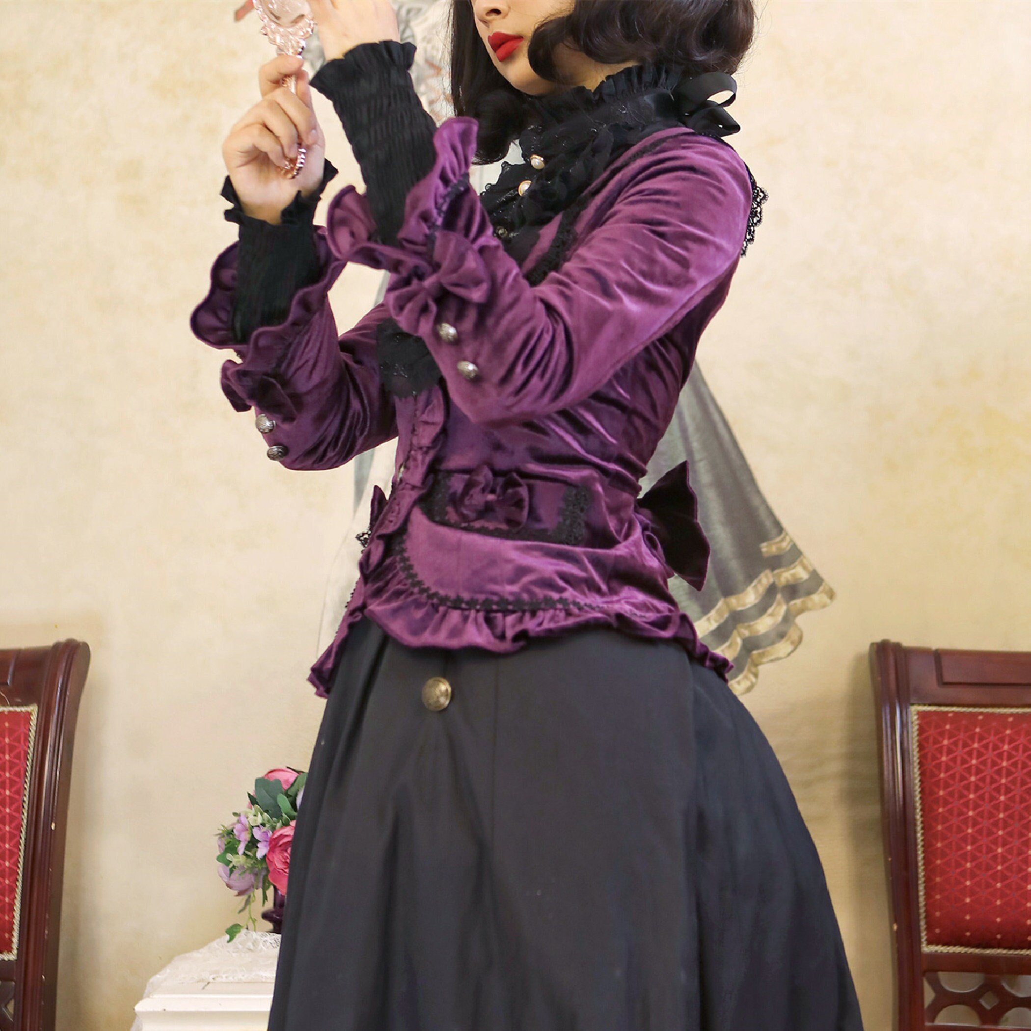 Purple Goth Ruffle Dress for Vintage Tea Party