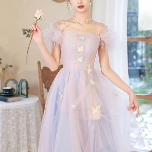 Purple Lace Butterfly Dress - Y2K Clothing