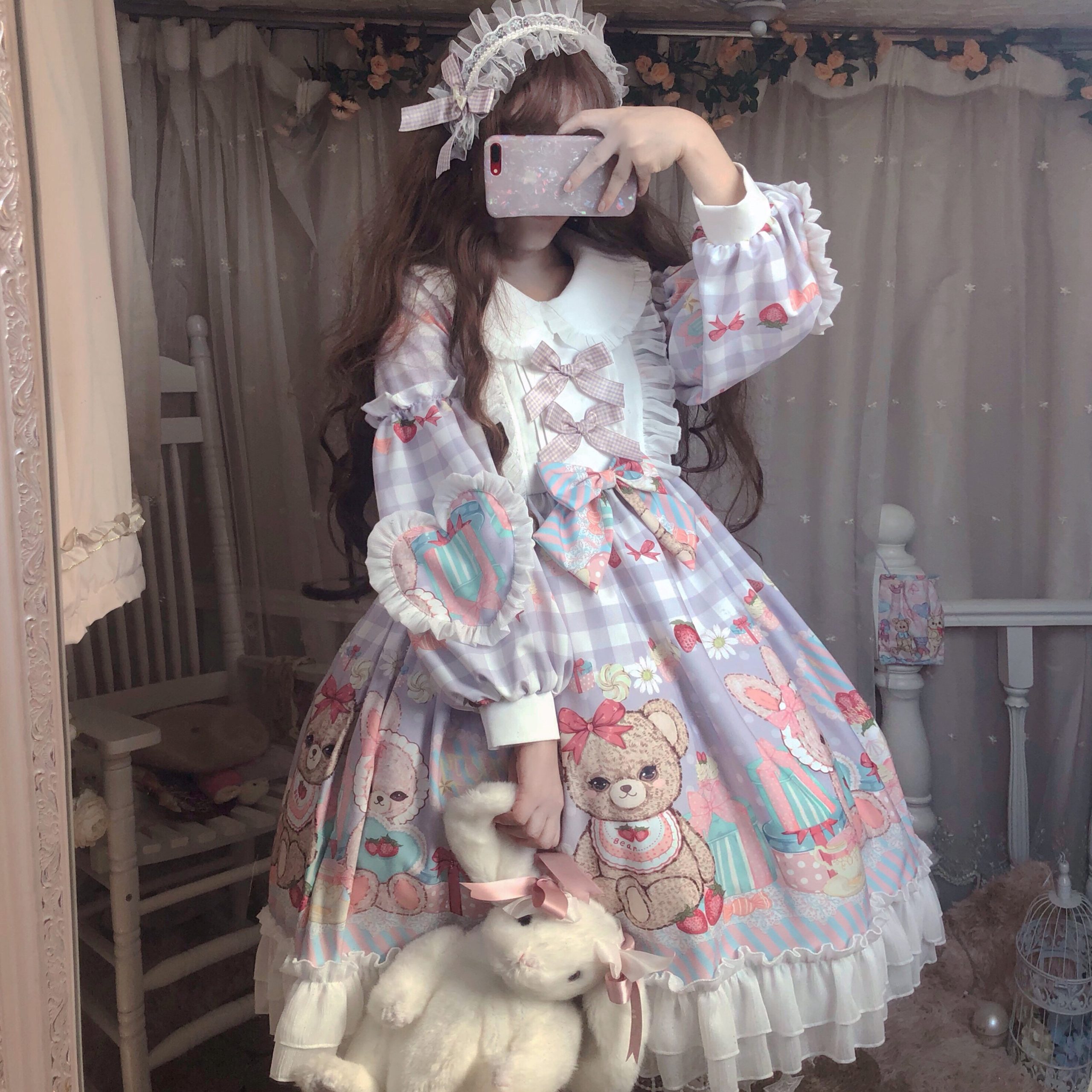 Purple Lolita Dress with Puff Sleeve and Big Bowknot