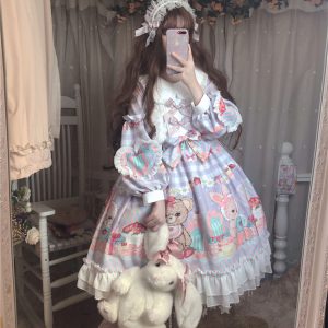 Purple Lolita Dress with Puff Sleeve and Big Bowknot