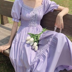 Purple Long Dress for Women - Y2K Clothing