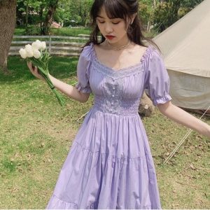 Purple Long Dress for Women - Y2K Clothing