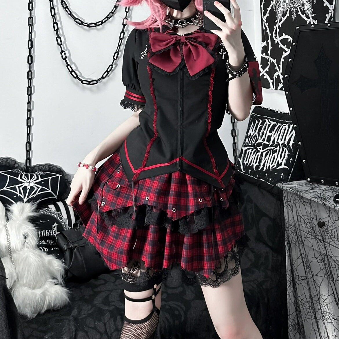 Red and Black Lolita Dress - Vintage Goth Style - Perfect Gift for Her