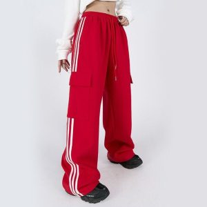 Red Cargo Pants - American Style, Baggy Fit