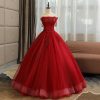 Red Quinceanera Embroidered Dress