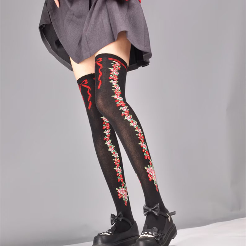 Redflower Design Hold Ups - Y2K Fashion