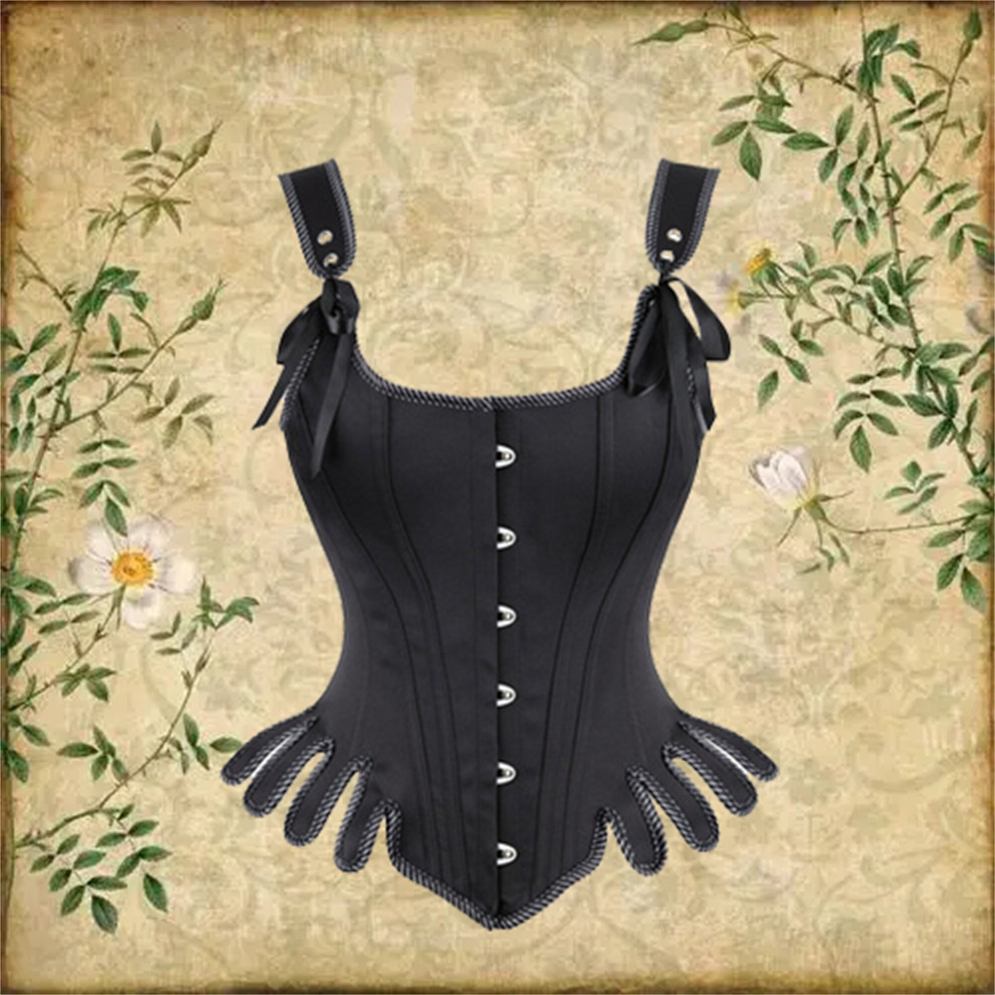 Retro Fan-shaped Steel Boned Corset Bodysuit