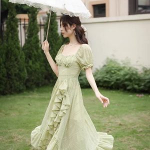 Retro High Waist Mint Green Beach Dress