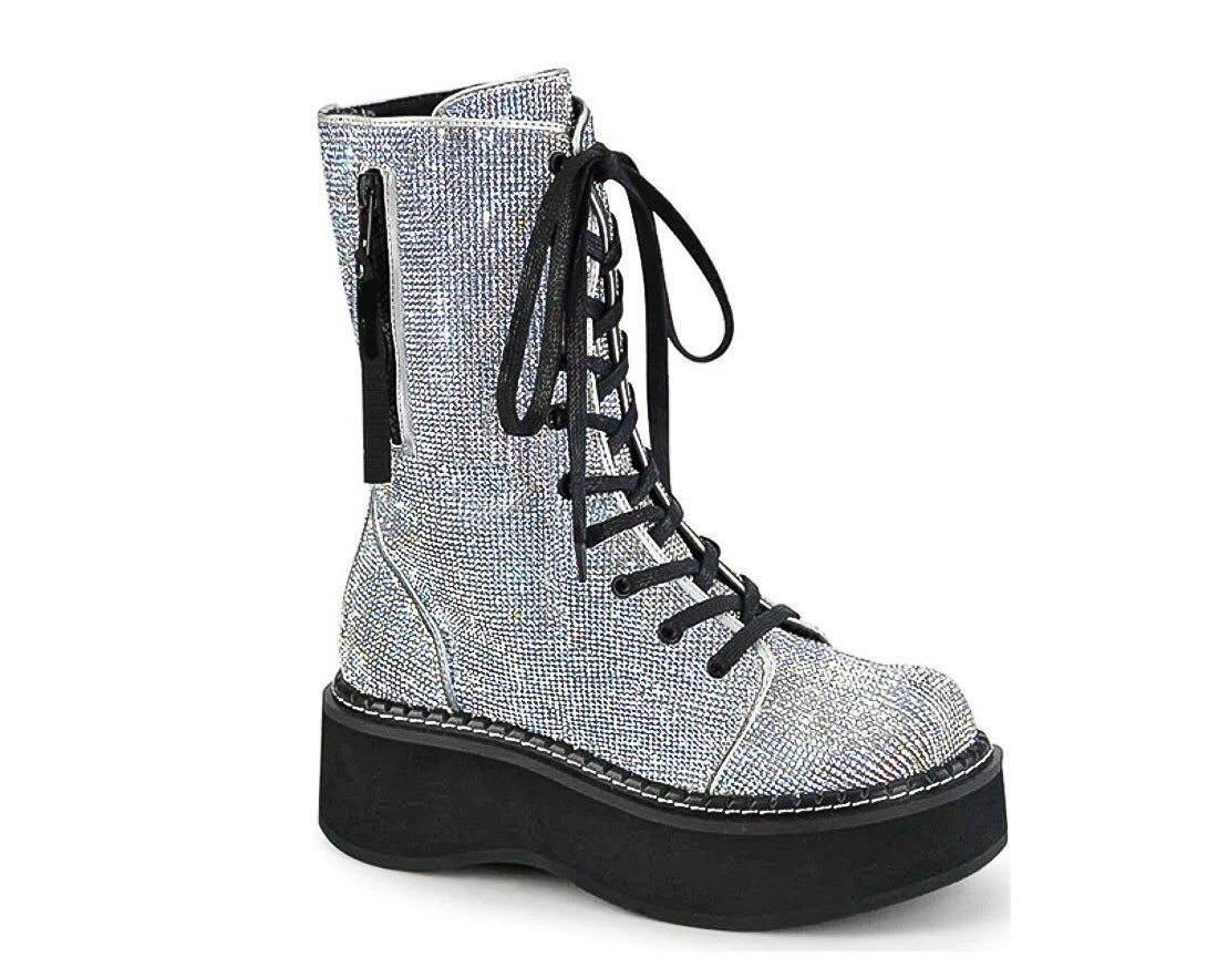 Rhinestone Martens Boots - Unisex British Style Thick-soled Ankle Combat Boots