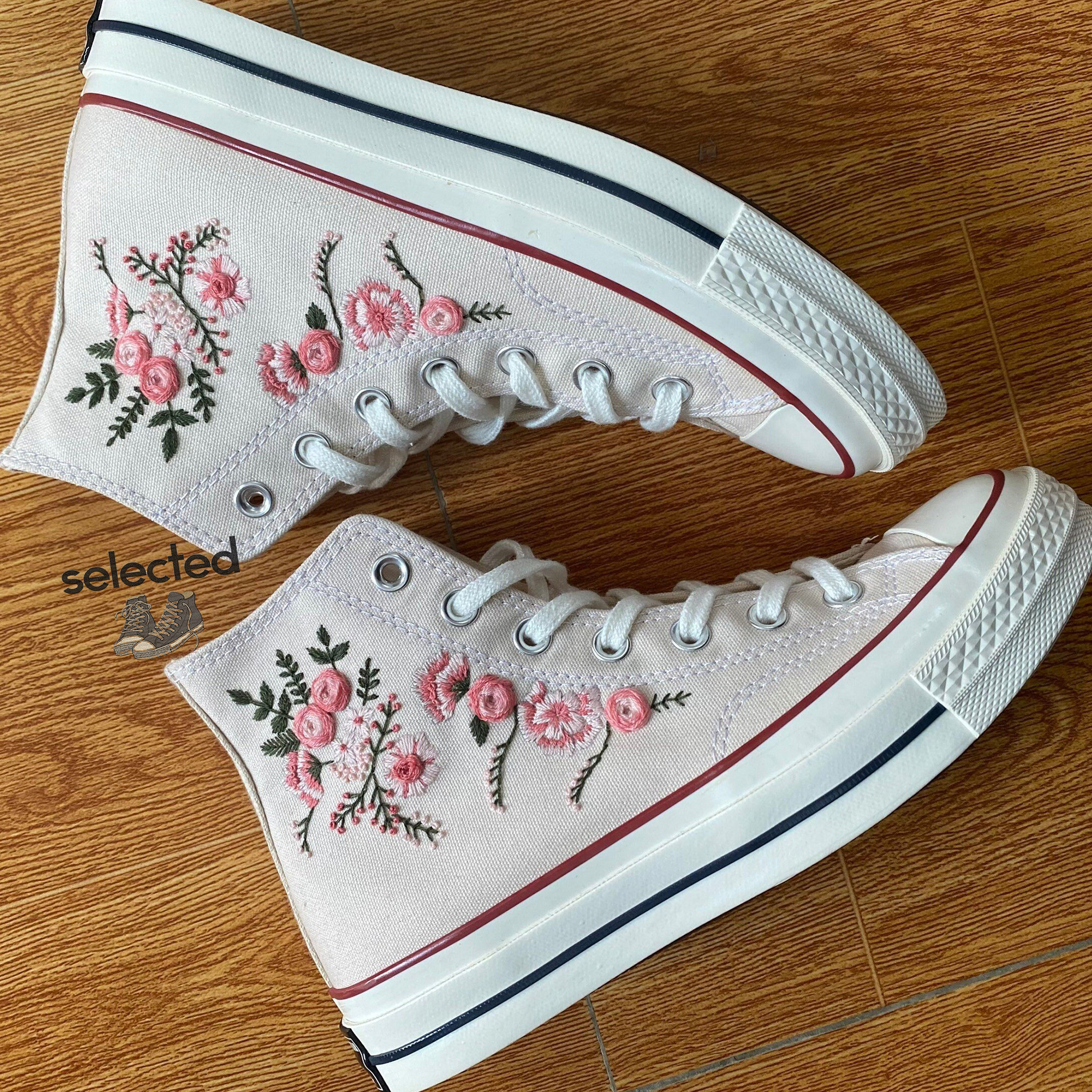 Rose Flower Embroidered Converse Shoes