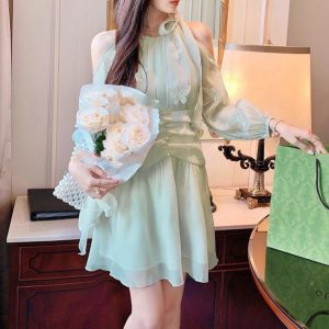 Sea Green Butterfly Detailed Lace Dress