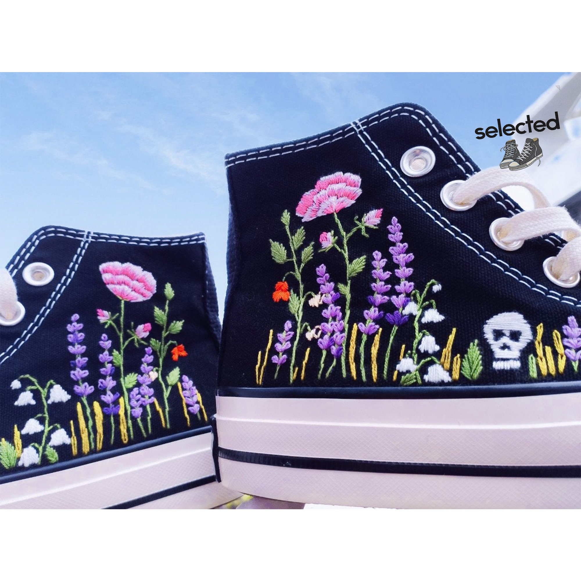 Skull Embroidered Converse Shoes