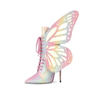 Sparkly Pink Butterfly High Heels - Unisex Rave Boots