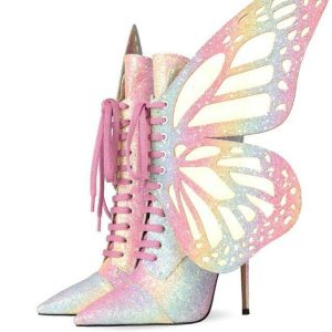 Sparkly Pink Butterfly High Heels - Unisex Rave Boots