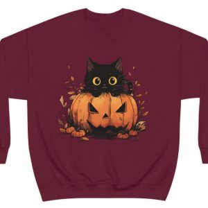 Spooky Black Cat Sweatshirt - Y2K Autumn Pumpkin Design