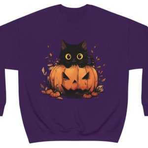 Spooky Black Cat Sweatshirt - Y2K Autumn Pumpkin Design