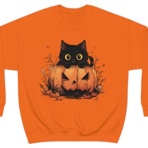 Spooky Black Cat Sweatshirt - Y2K Autumn Pumpkin Design