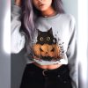 Spooky Black Cat Sweatshirt - Y2K Autumn Pumpkin Design