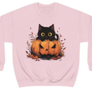 Spooky Black Cat Sweatshirt - Y2K Autumn Pumpkin Design