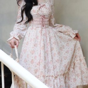 Spring Pink Floral Elegant Dress