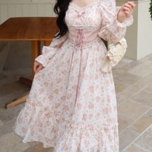 Spring Pink Floral Elegant Dress