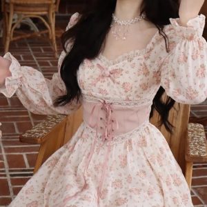 Spring Pink Floral Elegant Dress