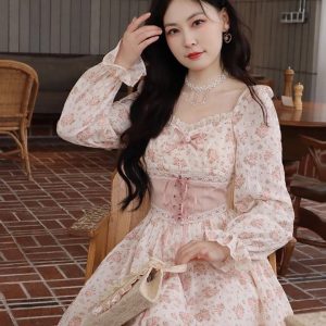 Spring Pink Floral Elegant Dress