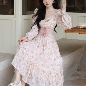 Spring Pink Floral Elegant Dress