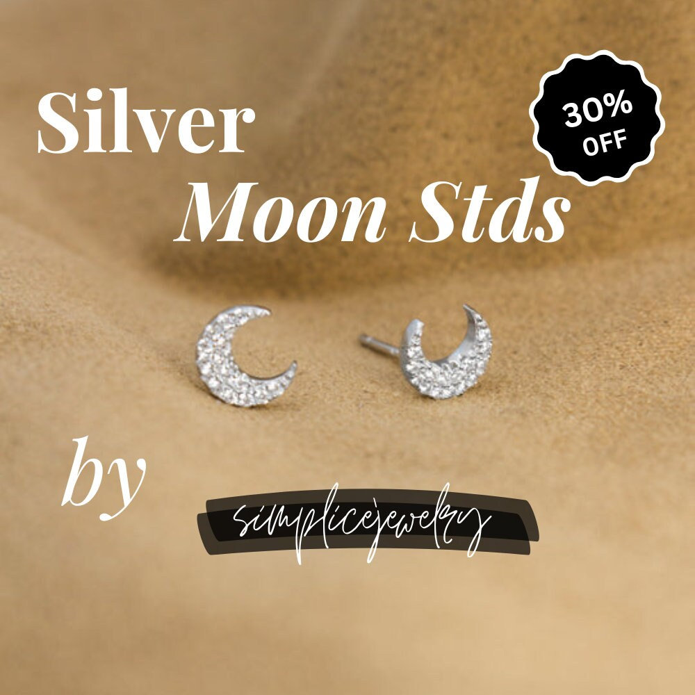 Sterling Silver Crescent Moon Stud Earrings