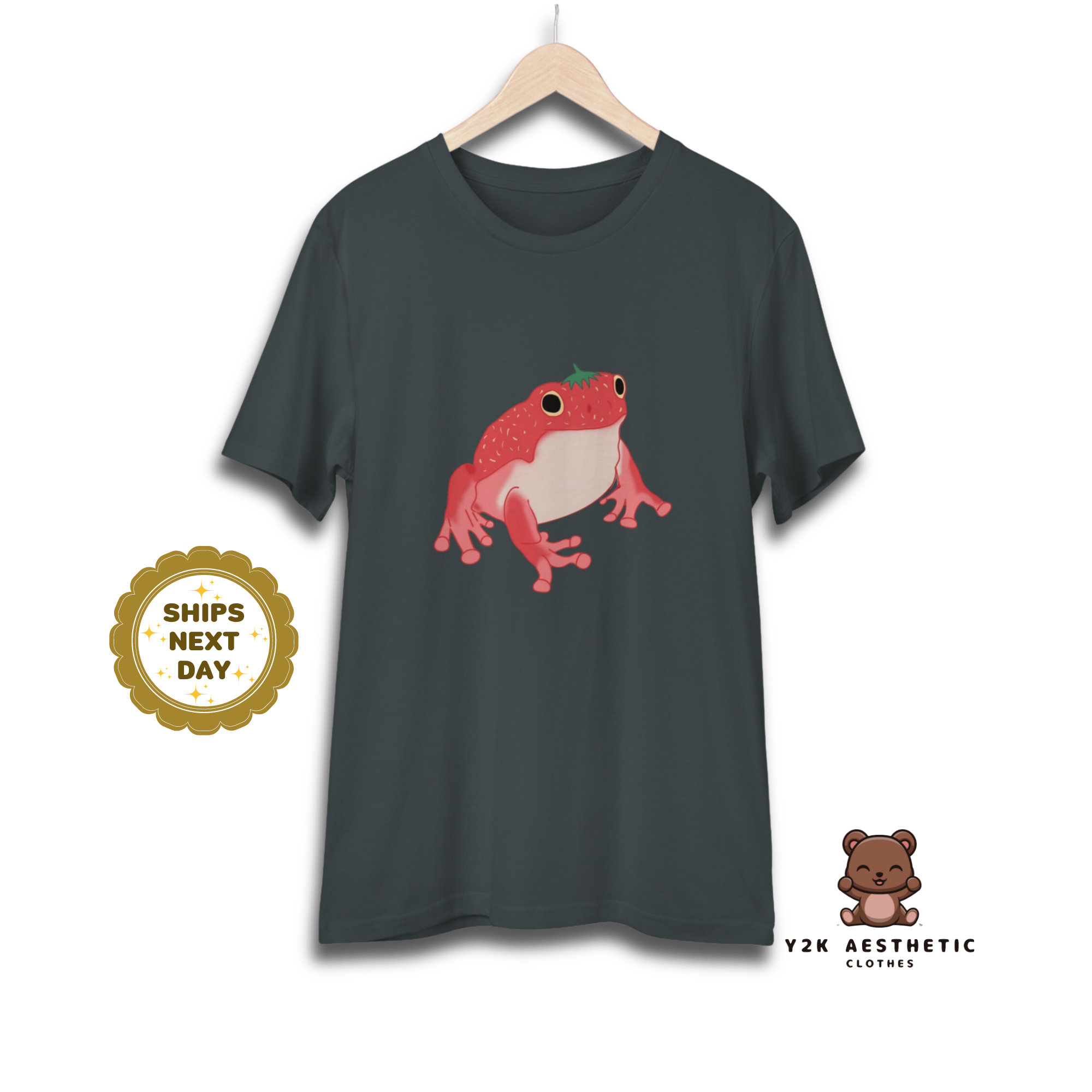 Strawberry Frog Cartoon Graphic Y2K Unisex Crew Neck Tee