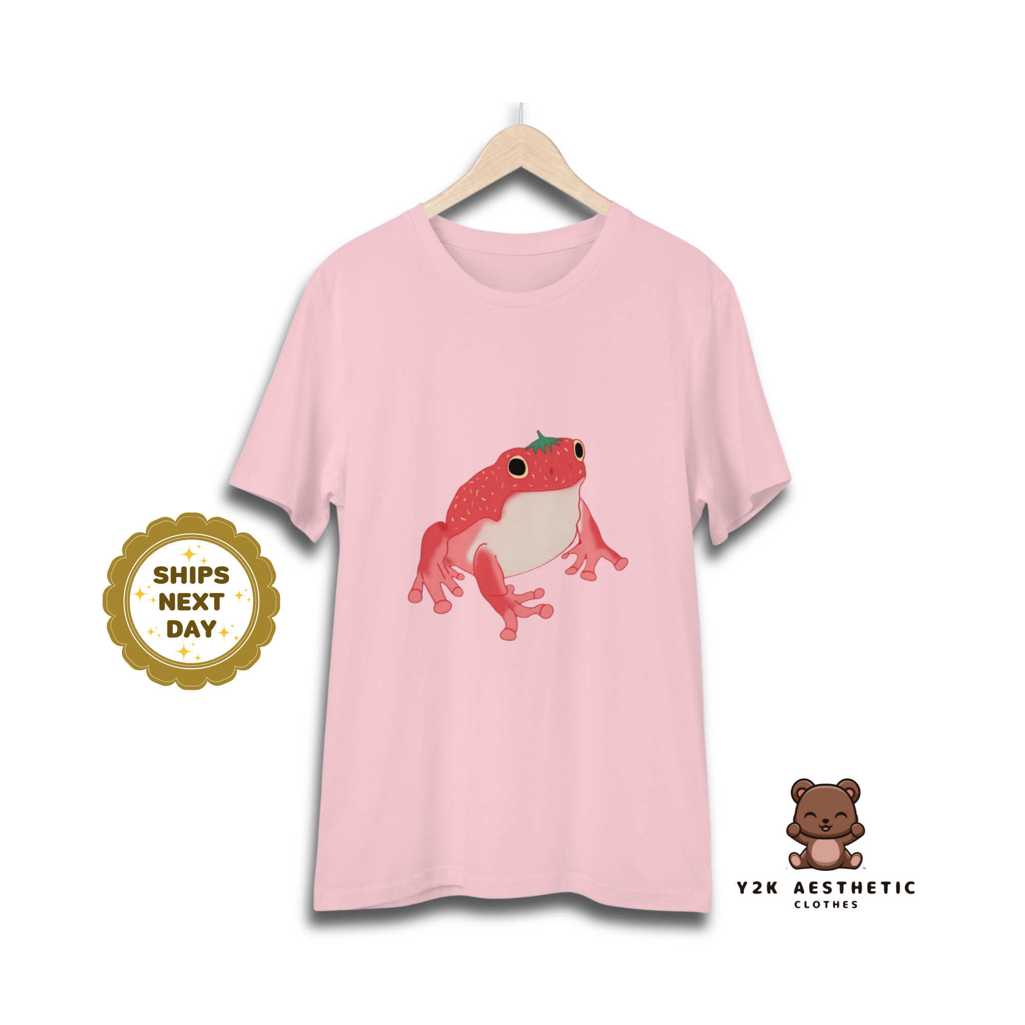 Strawberry Frog Cartoon Graphic Y2K Unisex Crew Neck Tee