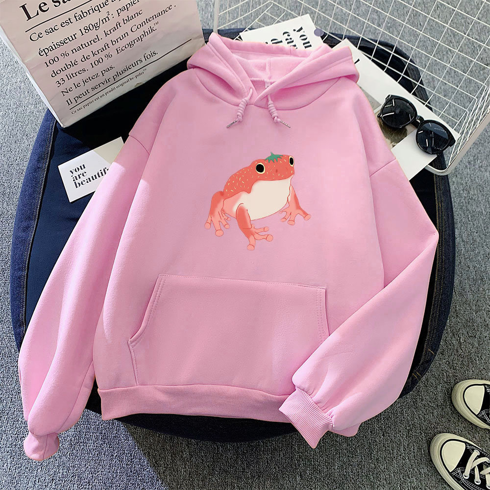 Strawberry Frog Hoodie - Y2K Long Sleeve Cartoon Sweatshirt