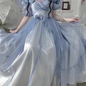 Stunning Blue Chiffon Lace Lolita Fashion Dress - Elegant and Trendy