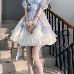 Stunning Blue Chiffon Lace Lolita Fashion Dress - Elegant and Trendy
