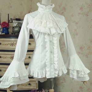 Stylish Black/White Cotton Lolita Shirt - Perfect for a Chic Look