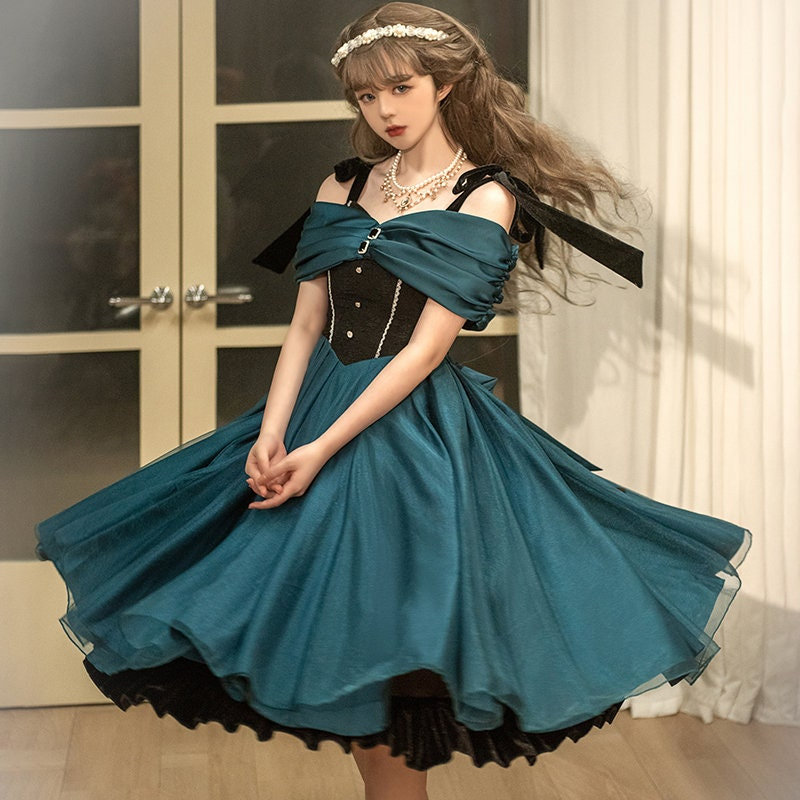 Stylish Blue Green Lolita Slip Dress - Effortlessly Chic and Comfortable