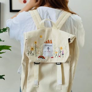 Stylish Embroidered Sunflower Mushroom Backpack for Nature Lovers