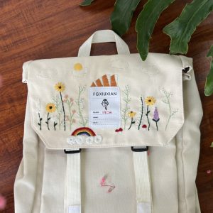 Stylish Embroidered Sunflower Mushroom Backpack for Nature Lovers