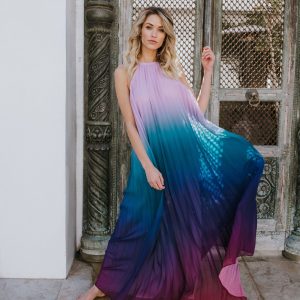 Sunset Gradient Pleated Maxi Dress