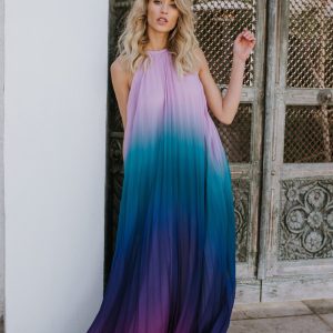 Sunset Gradient Pleated Maxi Dress