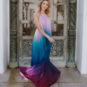 Sunset Gradient Pleated Maxi Dress