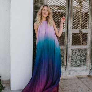 Sunset Gradient Pleated Maxi Dress