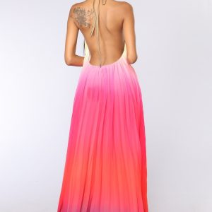 Sunset Gradient Pleated Maxi Dress