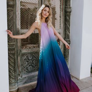 Sunset Gradient Pleated Maxi Dress